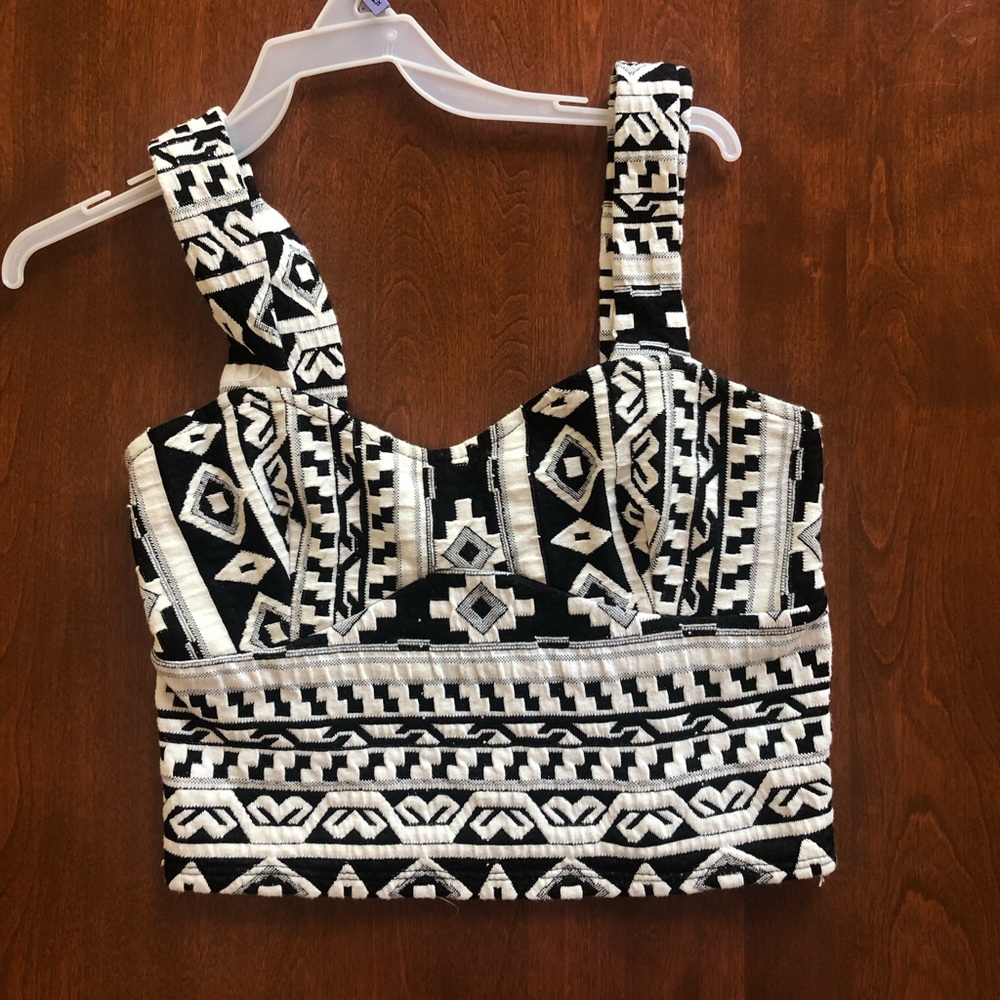 Black and White Tribal Pattern Crop Top